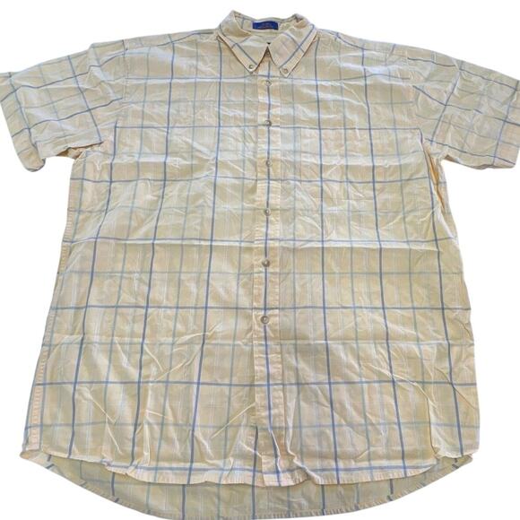 Pendleton Shirt Mens Large Yellow Blue Plaid Button Down Short Sleeve Casual - Picture 1 of 7